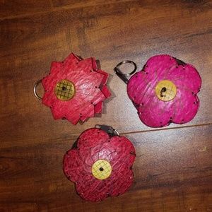 Wooden colorful real coconut flowers in purses. NWOT